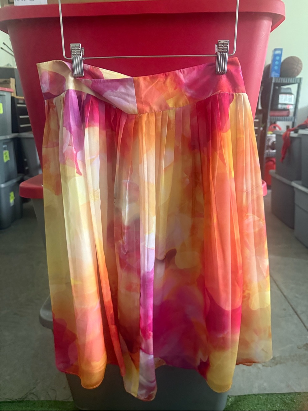 Floral Watercolor Pleated Midi Skirt - Pink & Orange p31